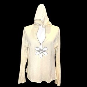 🌸Anthropologie MOTH sweater, Sz L, light, airy cream with black stitching